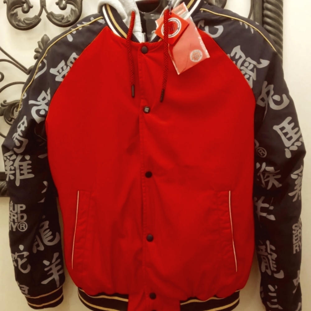 Vintage SuperDry red rebel bomber jacket/size XL
